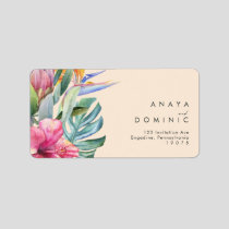 Colorful Tropical Floral | Peach RSVP Address Label
