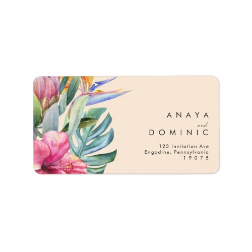 Colorful Tropical Floral  Peach RSVP Address Label