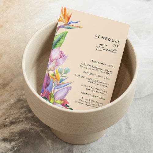 Colorful Tropical Floral Peach Schedule of Events Enclosure Card