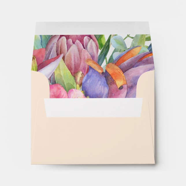 Colorful Tropical Floral Peach Self Addressed RSVP Envelope (Back (Bottom))