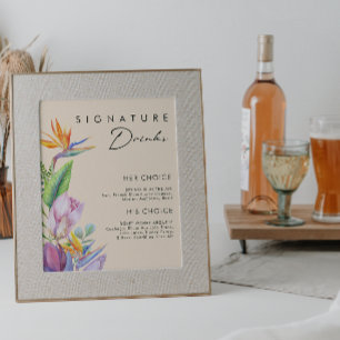 Colorful Tropical Floral Peach Signature Drinks Poster