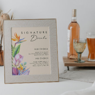 Colorful Tropical Floral | Peach Signature Drinks Poster