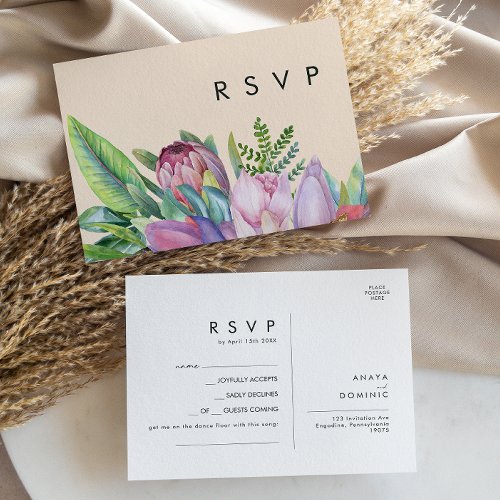 Colorful Tropical Floral  Peach Song Request RSVP Postcard