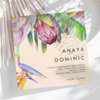 Colorful Tropical Floral | Peach Square Wedding