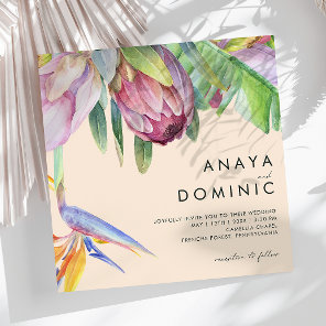Colorful Tropical Floral | Peach Square Wedding Invitation