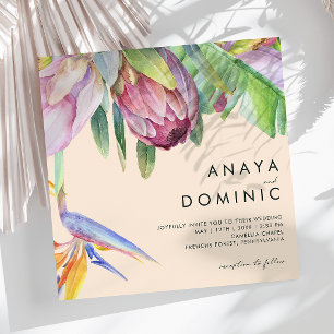 Colorful Tropical Floral   Peach Square Wedding Invitation