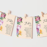 Colorful Tropical Floral Peach Table Number Chart<br><div class="desc">This colorful tropical floral peach table number chart is perfect for your modern boho destination, green, purple, peach wedding. Design features an elegant bouquet of classic beach watercolor greenery and flowers that may include sage green eucalyptus, mauve and red protea, blush pink hibiscus, orange and blue bird of paradise, and...</div>