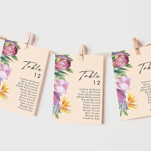 Colorful Tropical Floral Peach Table Number Chart