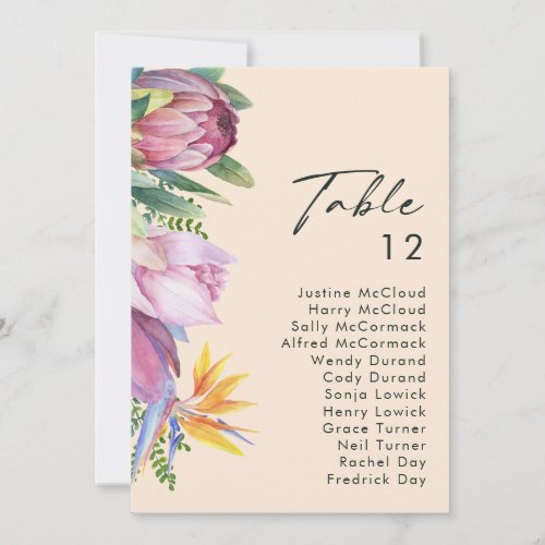 Colorful Tropical Floral Peach Table Number Chart