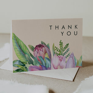 Colorful Tropical Floral Peach Thank You Card