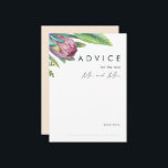 Colorful Tropical Floral Peach Wedding Advice Card<br><div class="desc">This colorful tropical floral peach wedding advice card is perfect for your modern boho destination green, purple, peach wedding. Design features an elegant bouquet of classic beach watercolor greenery and flowers, including sage green eucalyptus, mauve and red protea, blush pink hibiscus, orange and blue bird of paradise, and dark green...</div>