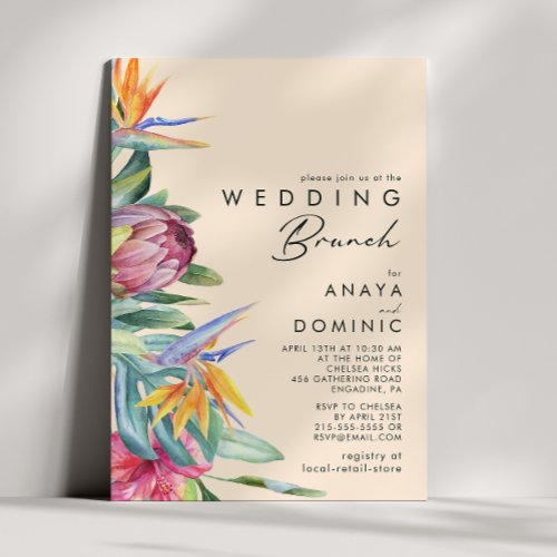 Colorful Tropical Floral  Peach Wedding Brunch In Invitation