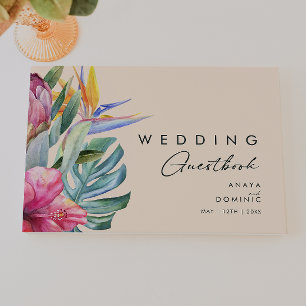 Colorful Tropical Floral   Peach Wedding Guest Boo Book