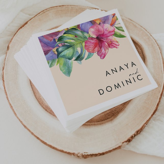 Colorful Tropical Floral | Peach Wedding Napkins (Creator Uploaded)