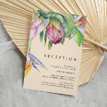 Colorful Tropical Floral Peach Wedding Reception Enclosure Card<br><div class="desc">This colorful tropical floral peach wedding reception enclosure card is perfect for your modern boho destination, green, purple, peach wedding. Design features an elegant bouquet of classic beach watercolor greenery and flowers that may include sage green eucalyptus, mauve and red protea, blush pink hibiscus, orange and blue bird of paradise,...</div>