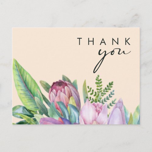 Colorful Tropical Floral  Peach Wedding Thank You Postcard