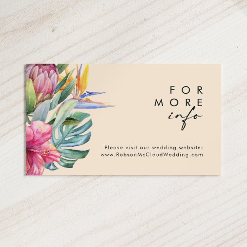 Colorful Tropical Floral  Peach Wedding Website Enclosure Card