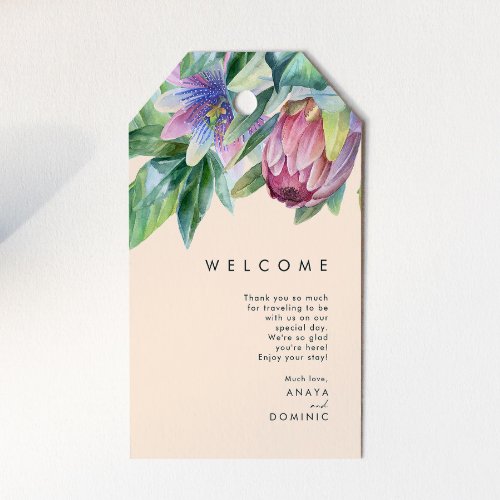 Colorful Tropical Floral  Peach Wedding Welcome Gift Tags