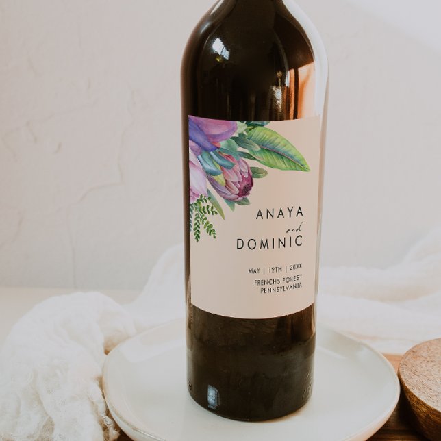 Colorful Tropical Floral | Peach Wedding Wine Label (Creator Uploaded)
