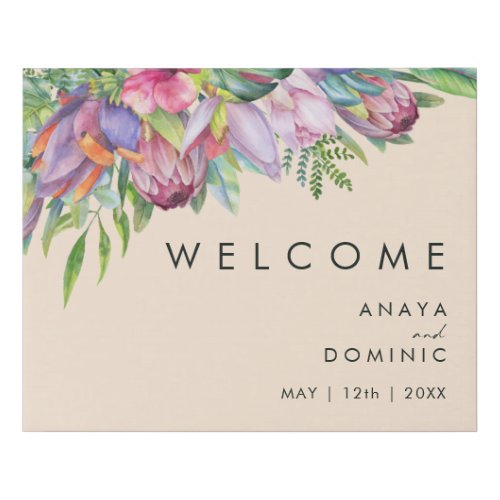 Colorful Tropical Floral  Peach Welcome Faux Canvas Print