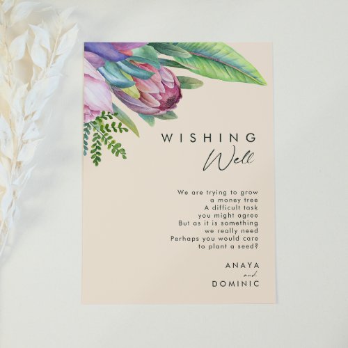 Colorful Tropical Floral  Peach Wishing Well Enclosure Card
