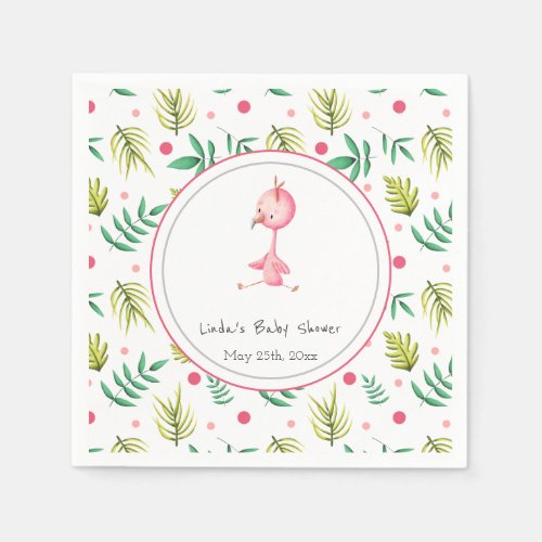 Colorful Tropical Floral Pink Flamingo Baby Shower Napkins