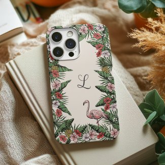 Colorful Tropical Floral Pink Flamingo & Hibiscus