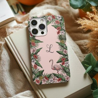 Colorful Tropical Floral Pink Flamingo & Hibiscus