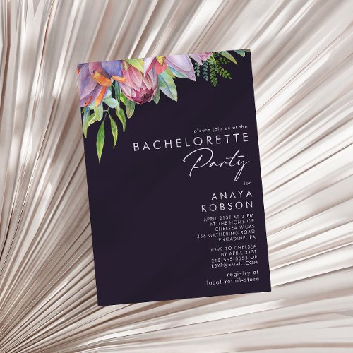 Colorful Tropical Floral Purple Bachelorette Party Invitation