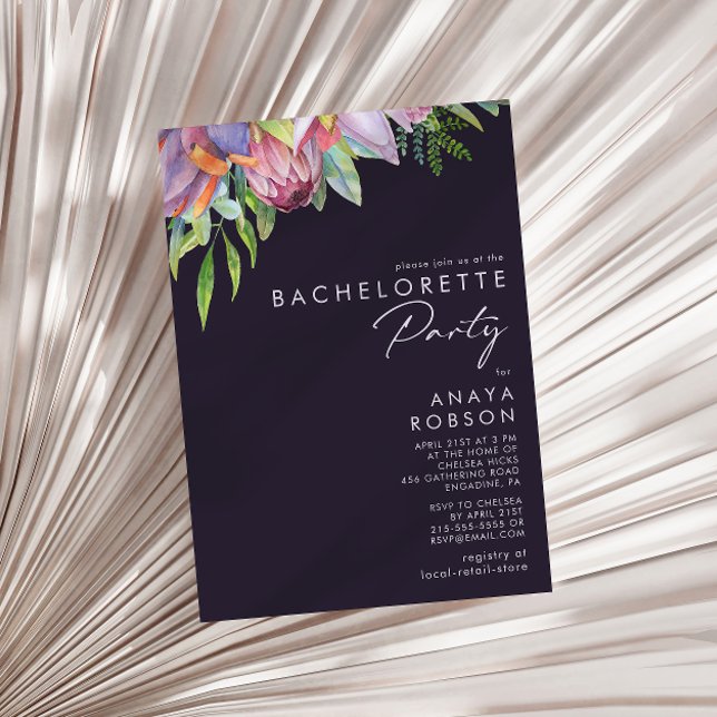 Colorful Tropical Floral Purple Bachelorette Party Invitation (Creator Uploaded)