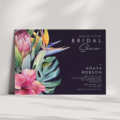 Colorful Tropical Floral  Purple Bridal Shower Invitation