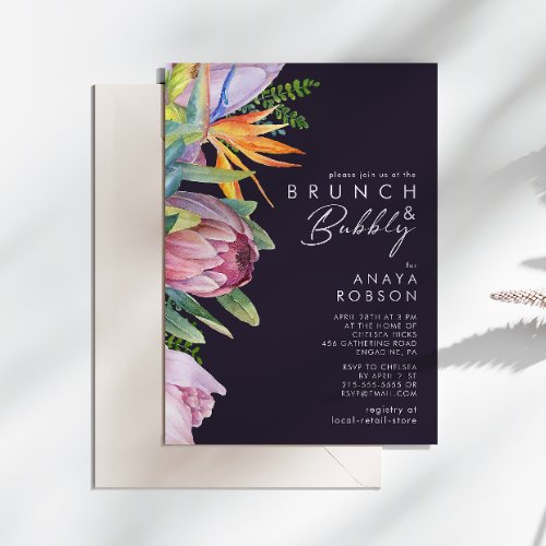 Colorful Tropical Floral Purple Brunch and Bubbly Invitation
