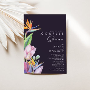 Colorful Tropical Floral Purple Couples Shower Invitation