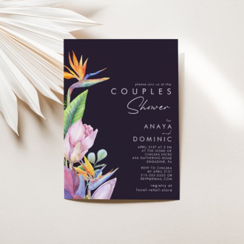 Colorful Tropical Floral  Purple Couples Shower Invitation