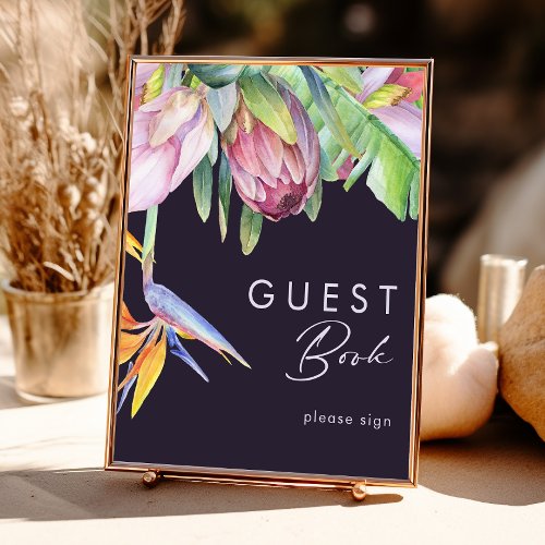 Colorful Tropical Floral  Purple Guest Book Sign