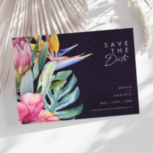 Colorful Tropical Floral   Purple Horizontal Save The Date