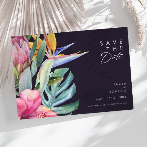 Colorful Tropical Floral  Purple Horizontal Save The Date