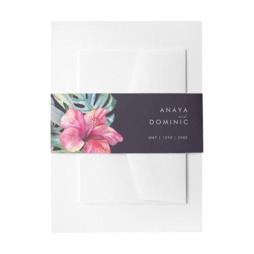 Colorful Tropical Floral  Purple Invitation Belly Band