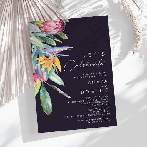 Colorful Tropical Floral  Purple Lets Celebrate Invitation