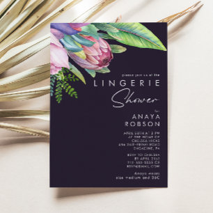 Colorful Tropical Floral Purple Lingerie Shower Invitation