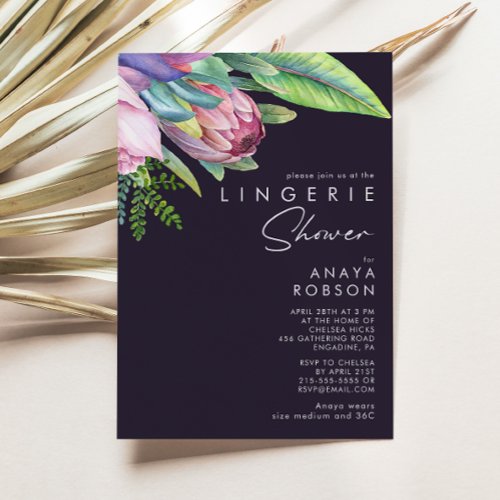 Colorful Tropical Floral  Purple Lingerie Shower Invitation