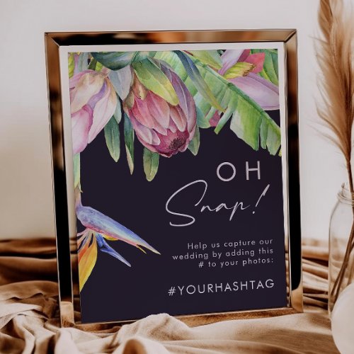 Colorful Tropical Floral  Purple Oh Snap Hashtag Poster