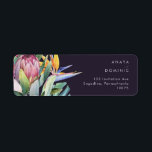 Colorful Tropical Floral | Purple Return Address Label<br><div class="desc">This colorful tropical floral | purple return address label is perfect for your modern boho destination, green, purple, peach wedding. Design features an elegant bouquet of classic beach watercolor greenery and flowers that may include sage green eucalyptus, mauve and red protea, blush pink hibiscus, orange and blue bird of paradise,...</div>