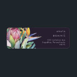 Colorful Tropical Floral | Purple Return Address Label<br><div class="desc">This colorful tropical floral | purple return address label is perfect for your modern boho destination, green, purple, peach wedding. Design features an elegant bouquet of classic beach watercolor greenery and flowers that may include sage green eucalyptus, mauve and red protea, blush pink hibiscus, orange and blue bird of paradise,...</div>