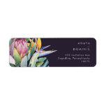 Colorful Tropical Floral | Purple Return Address Label<br><div class="desc">This colorful tropical floral | purple return address label is perfect for your modern boho destination, green, purple, peach wedding. Design features an elegant bouquet of classic beach watercolor greenery and flowers that may include sage green eucalyptus, mauve and red protea, blush pink hibiscus, orange and blue bird of paradise,...</div>