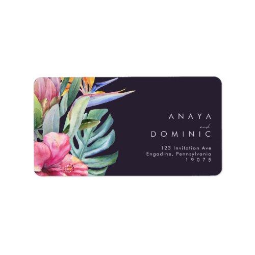 Colorful Tropical Floral  Purple RSVP Address Label