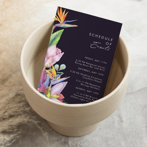 Colorful Tropical Floral Purple Schedule of Events Enclosure Card