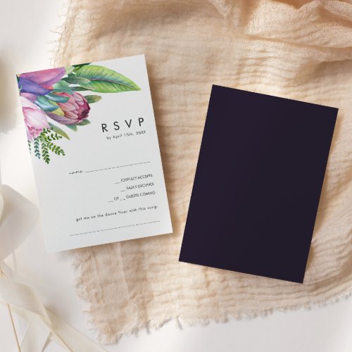 Colorful Tropical Floral  Purple Song Request RSVP Card