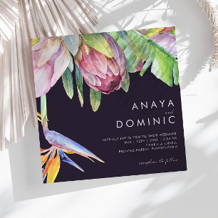 Colorful Tropical Floral Purple Square Wedding Invitation