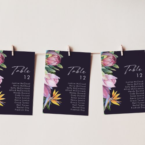 Colorful Tropical Floral Purple Table Number Chart